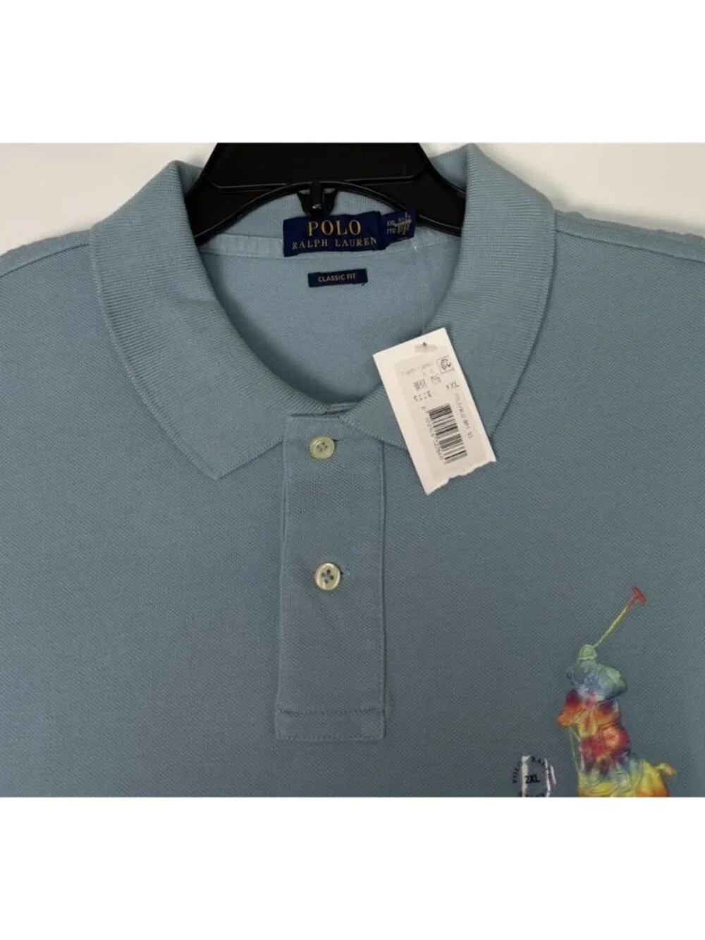 Polo Ralph Lauren Shirt Mens XXL Classic Fit Light Blue Big Pony Rainbow Tie Dye